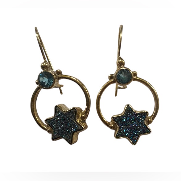 Sajen Sterling Silver Vermeil Star Topaz Druzy Pierced Earrings 7857 130$